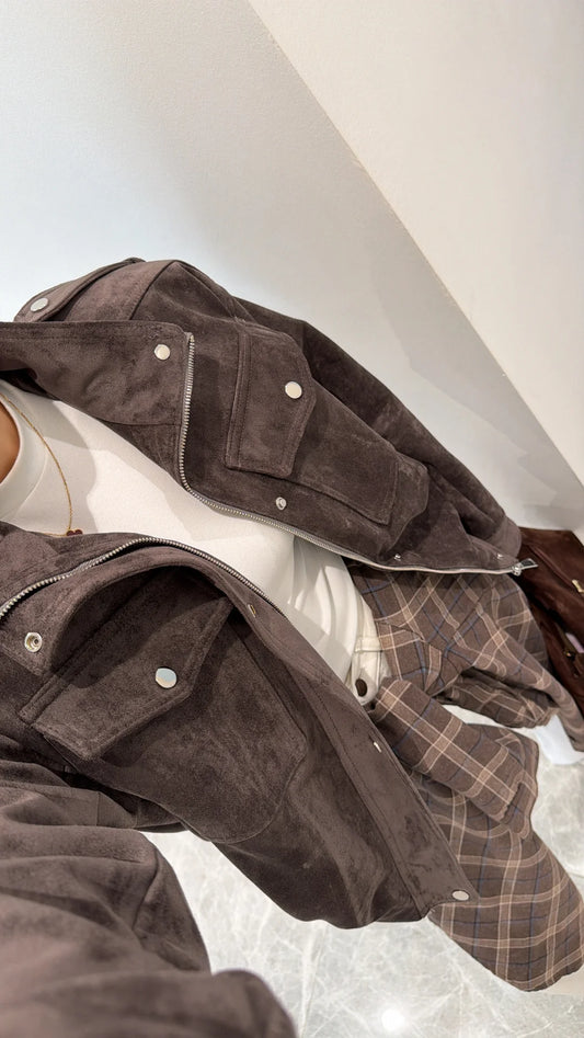 SMOKED SUEDE EPALLET BOMBER JACKET