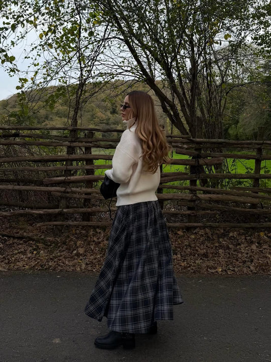 PLAID PATTERNED MIDI SKIRT