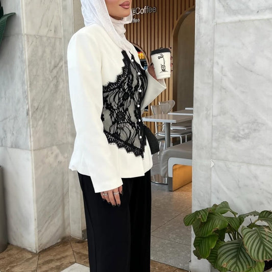 Lace Detail and V-Neck Design Blazer