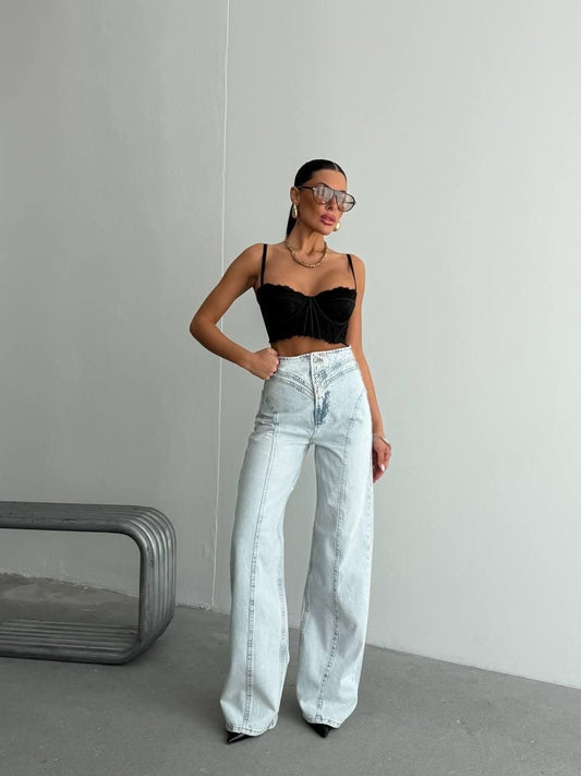 Curve Stitch Wide Leg Jeans
