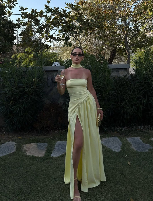 Yellow Trendy Scarf Strapless Dress ARVERNA