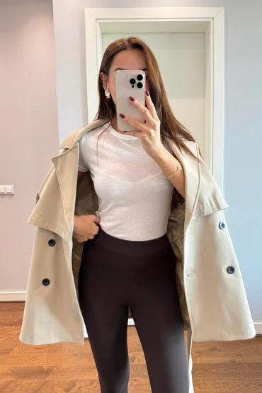 BITTER BROWN SOFT TEXTURED WITH HEEL LOOP LEGGINGS