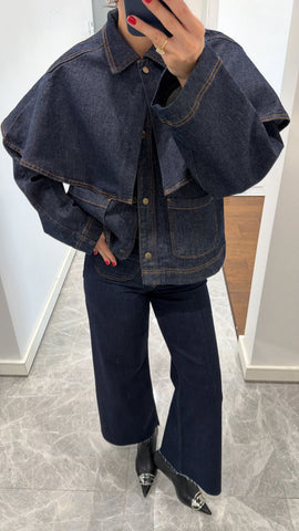 DENIM JACKET WITH CAPE DETAIL