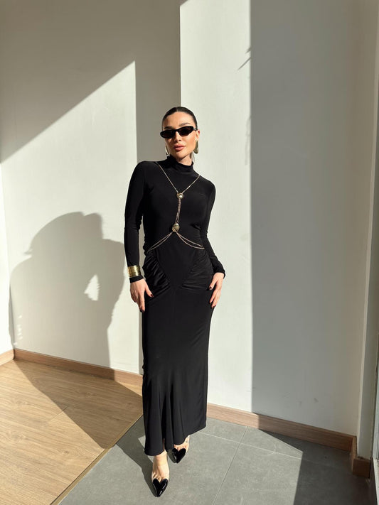 Accessory Detailed Black Design Dress