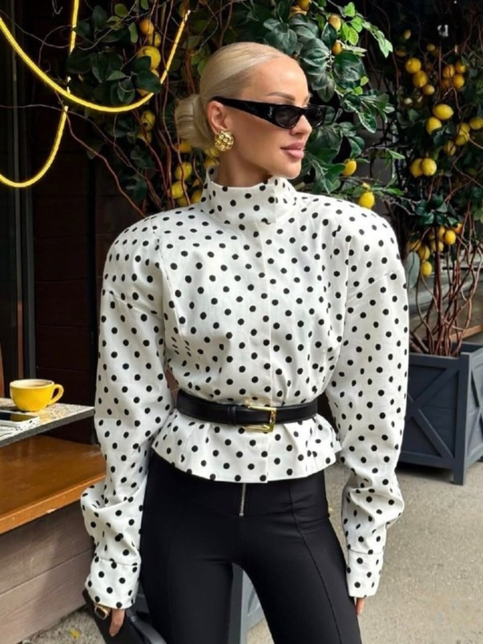 Chic Polka Dot Belted Jacket