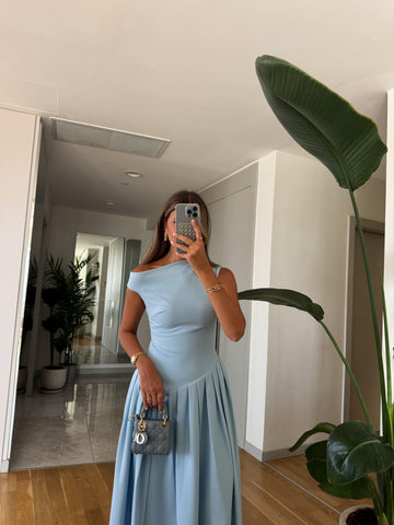 Asymmetrical Low Neck Sleeveless Long Dress