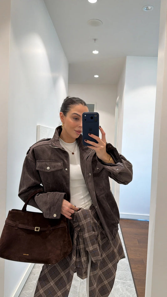 SMOKED SUEDE EPALLET BOMBER JACKET