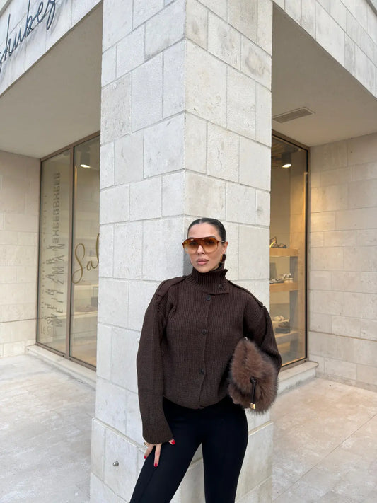 STAND-UP COLLAR KNITWEAR CARDIGAN