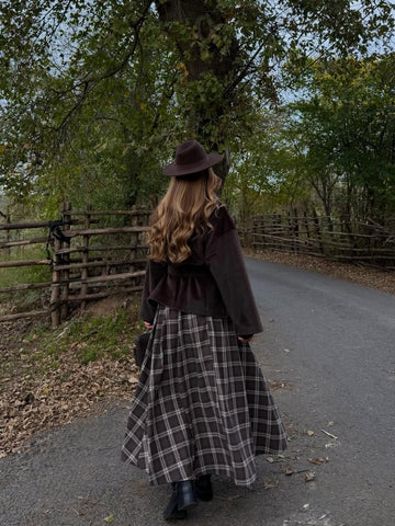 PLAID PATTERNED MIDI SKIRT