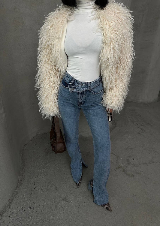 Double breasted high waist wide leg jeans