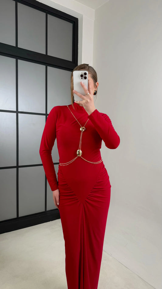 Accessory Detailed Red Design Dress