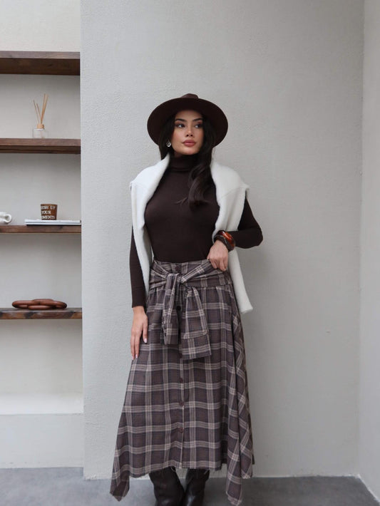 Plaid with Tie Detail Skirt