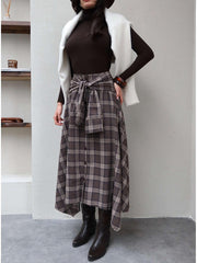 Plaid with Tie Detail Skirt