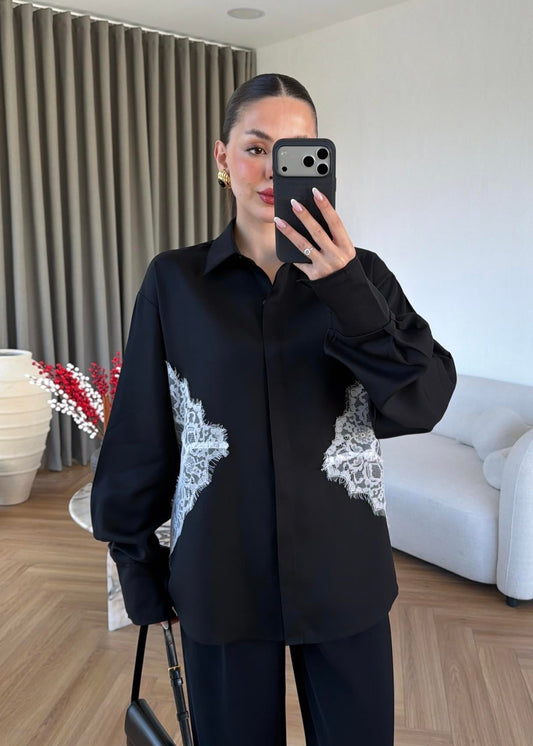 Black Lace-up Shirt