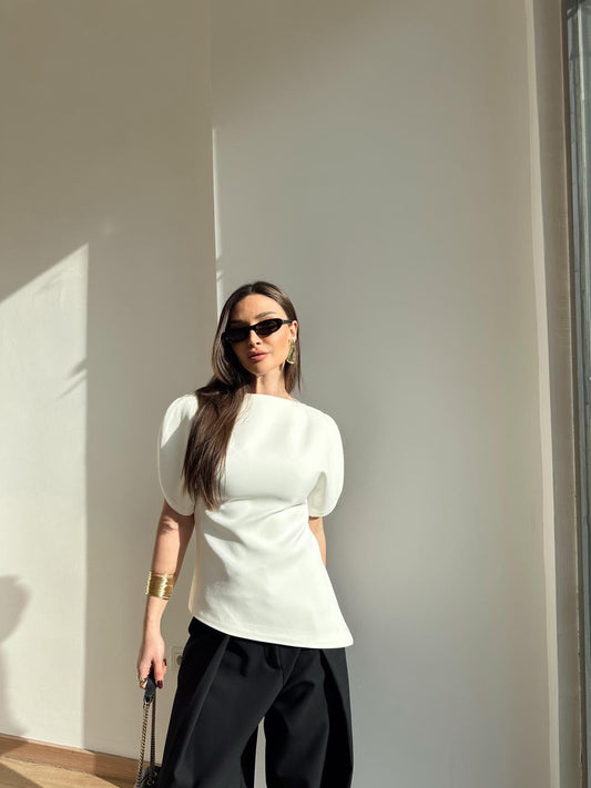 Balloon Sleeve Ecru Blouse