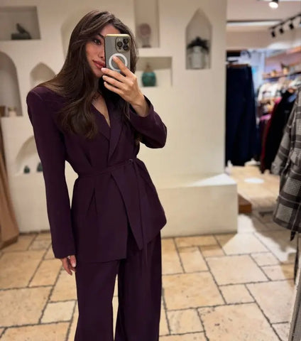 PREMIUM WAIST BELT PLUM SUIT