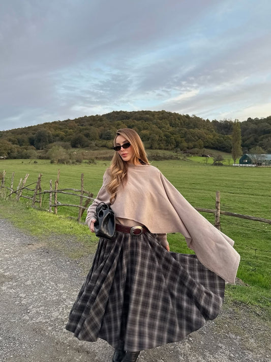 PLAID PATTERNED MIDI SKIRT