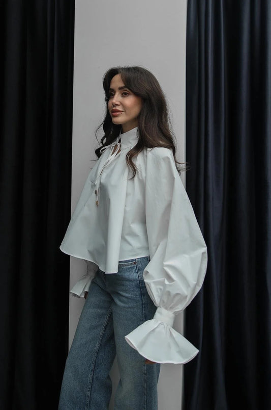 With Collar Tie Detail Shirt