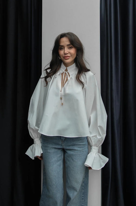 With Collar Tie Detail Shirt