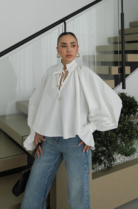 With Collar Tie Detail Shirt