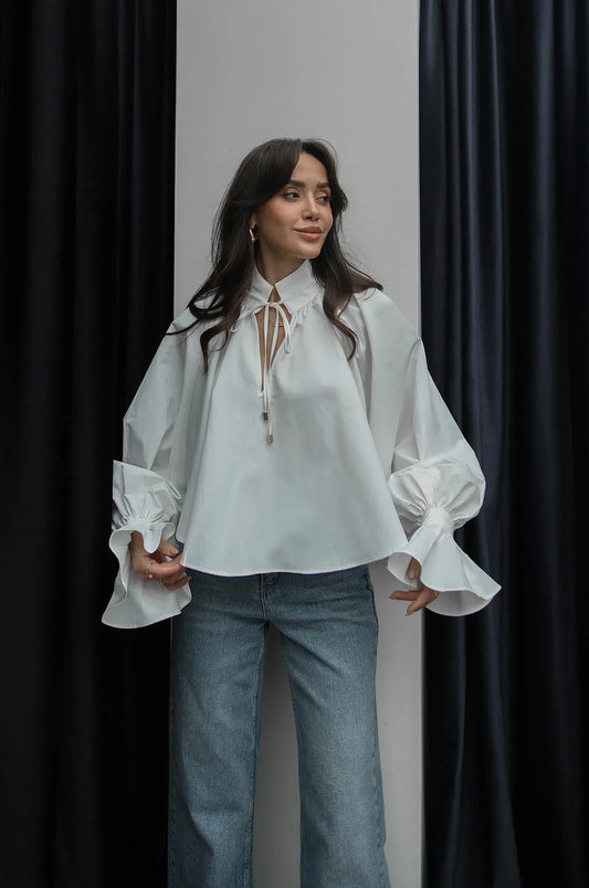 With Collar Tie Detail Shirt