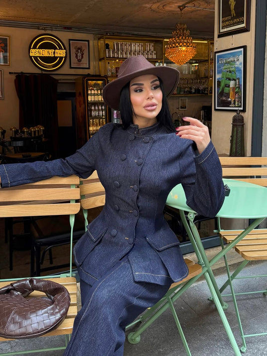 Navy Blue Helins Denim Suit