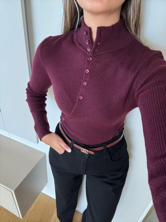 Buttoned Asymmetrical Knit Blouse