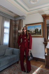 Bordo Balloon Sleeve Gold Buttoned Suit