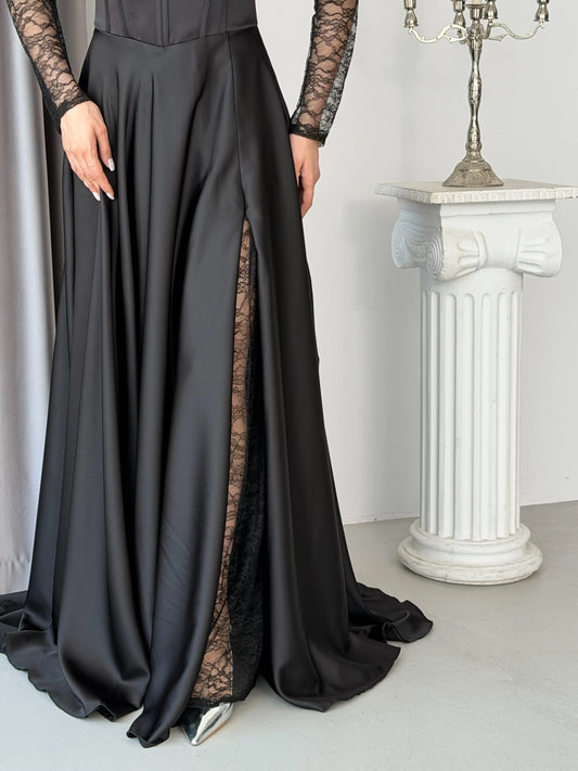 Royal Black Evening with Lace Details Dress