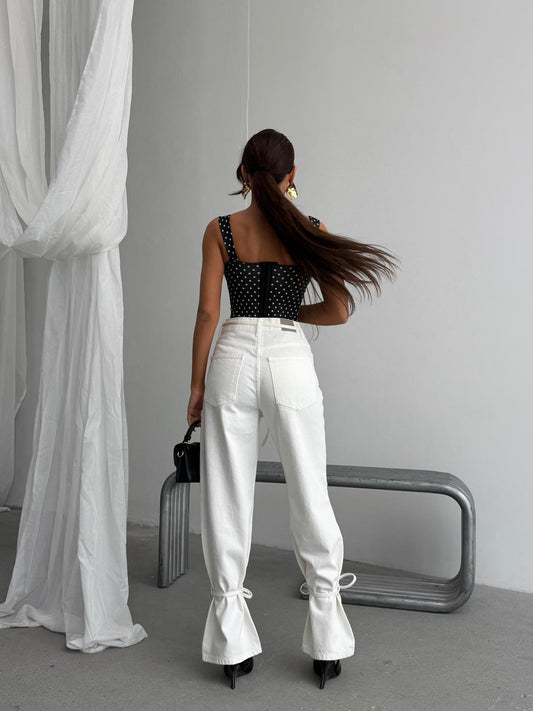 Bow Detail White Jeans