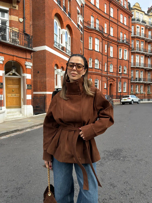 Cinched Waist Suede Jacket