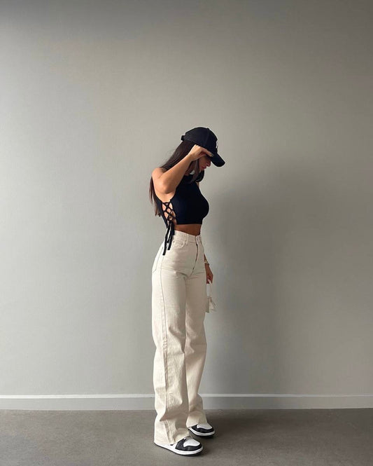 Beige High Waist Pants