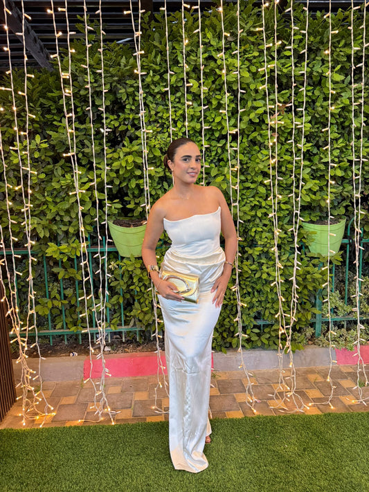 Cream Velora Satin Dress