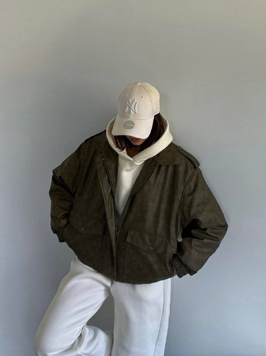 Port Oversize Khaki Bomber Jacket