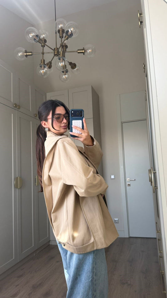 Beige Asymmetrical Buttoned Trench Coat