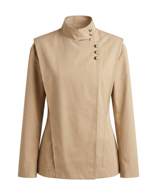 Beige Asymmetrical Buttoned Trench Coat