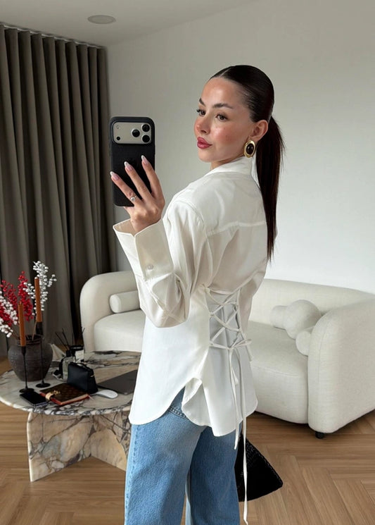 White Cross-Tie Padded Shirt