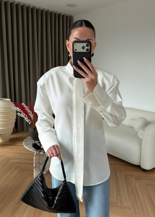 White Cross-Tie Padded Shirt