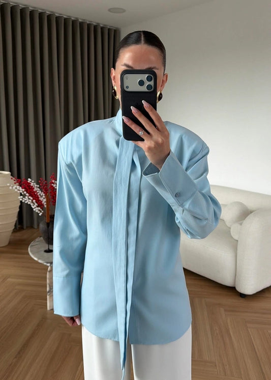 Blue Cross-Tie Padded Shirt