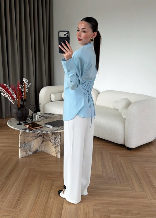 Blue Cross-Tie Padded Shirt