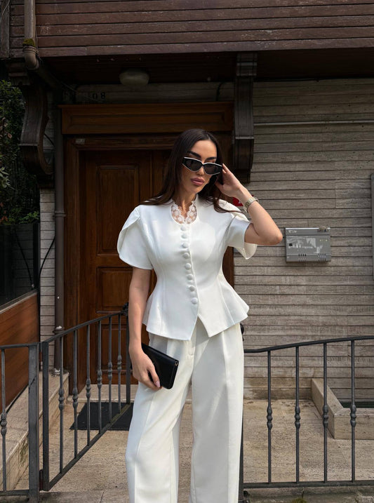 White Lace Collar Blazer Top