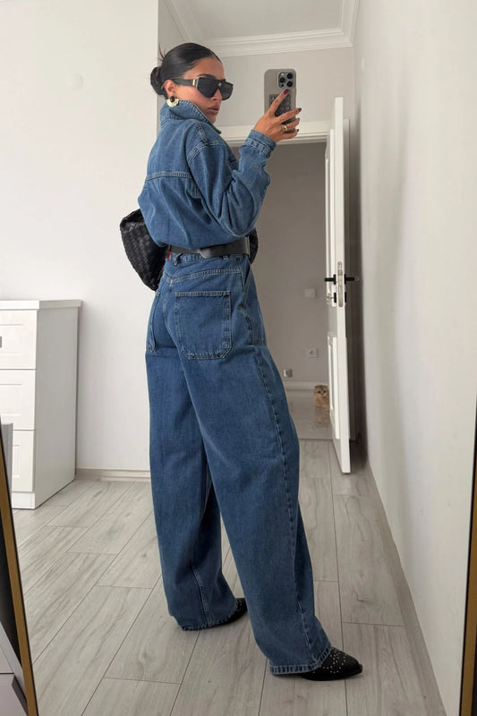 Avery Blue Denim Utility Jumpsuit