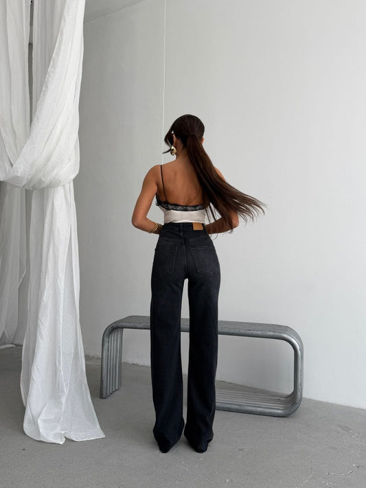 Black Asymmetric Wide Leg Jean