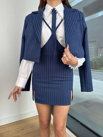 Tie Detailed Strappy Mini Crop  Coleman Women's Navy Blue Suit