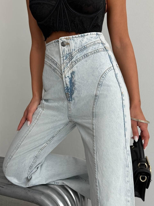 Curve Stitch Wide Leg Jeans