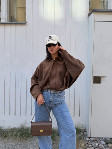 Model Textured Suede Chestnut Bomber Jacket
