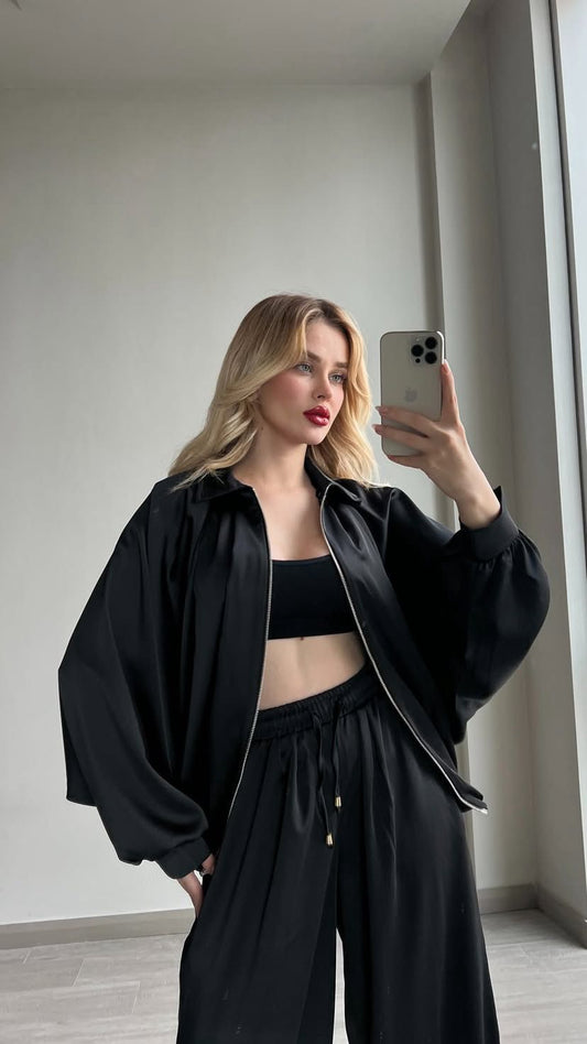 BlACK SATIN BOMBER TRACKSUITS