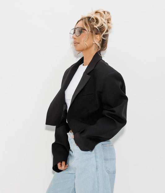 Stylish Cropped With Massive Shoulders Jacket ARVERNA