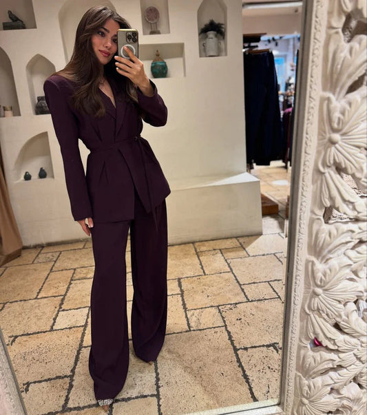 PREMIUM WAIST BELT PLUM TROUSERS