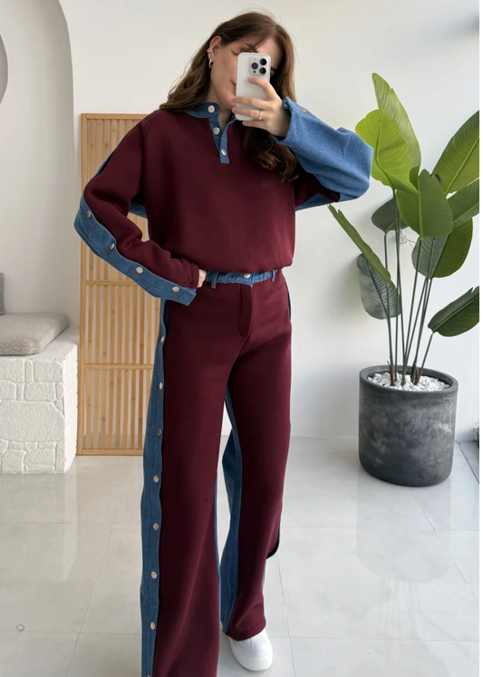 Felicity Burgundy Denim Blend Brushed Set